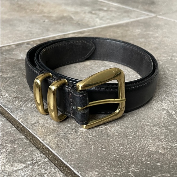 Dark Brown Leather Belt with Solid Brass Buckle - Picture 2 of 7